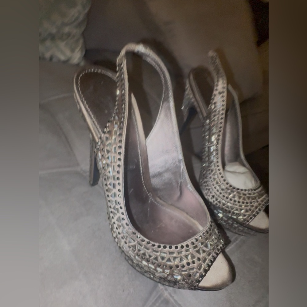 Elegant Silver Peep-Toe Heels